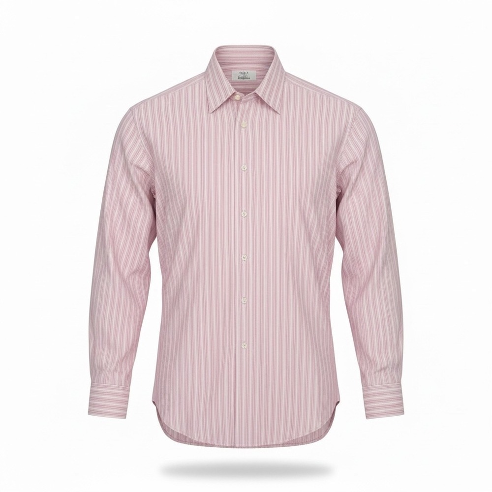 Fray for Neiman Marcus Mens Pink Striped Dress Shirt 16.5 L Made in Italy